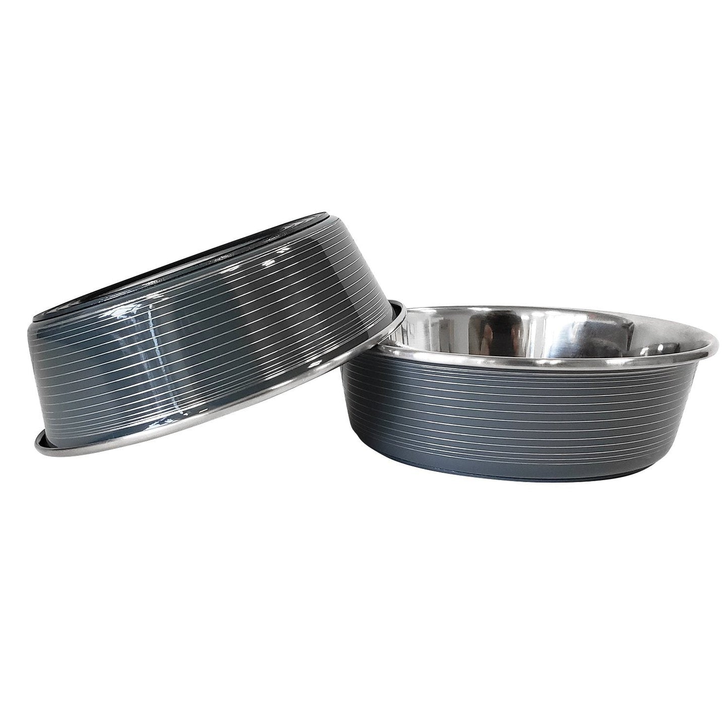 Striped Deluxe Stainless Steel Dog Bowls (Set of 2)