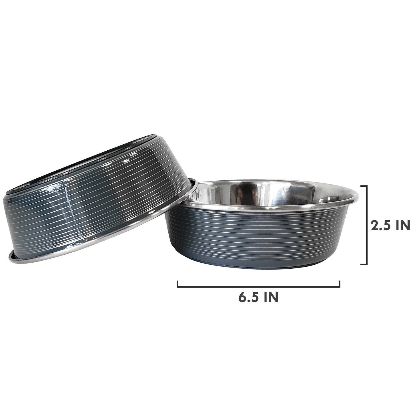 Striped Deluxe Stainless Steel Dog Bowls (Set of 2)