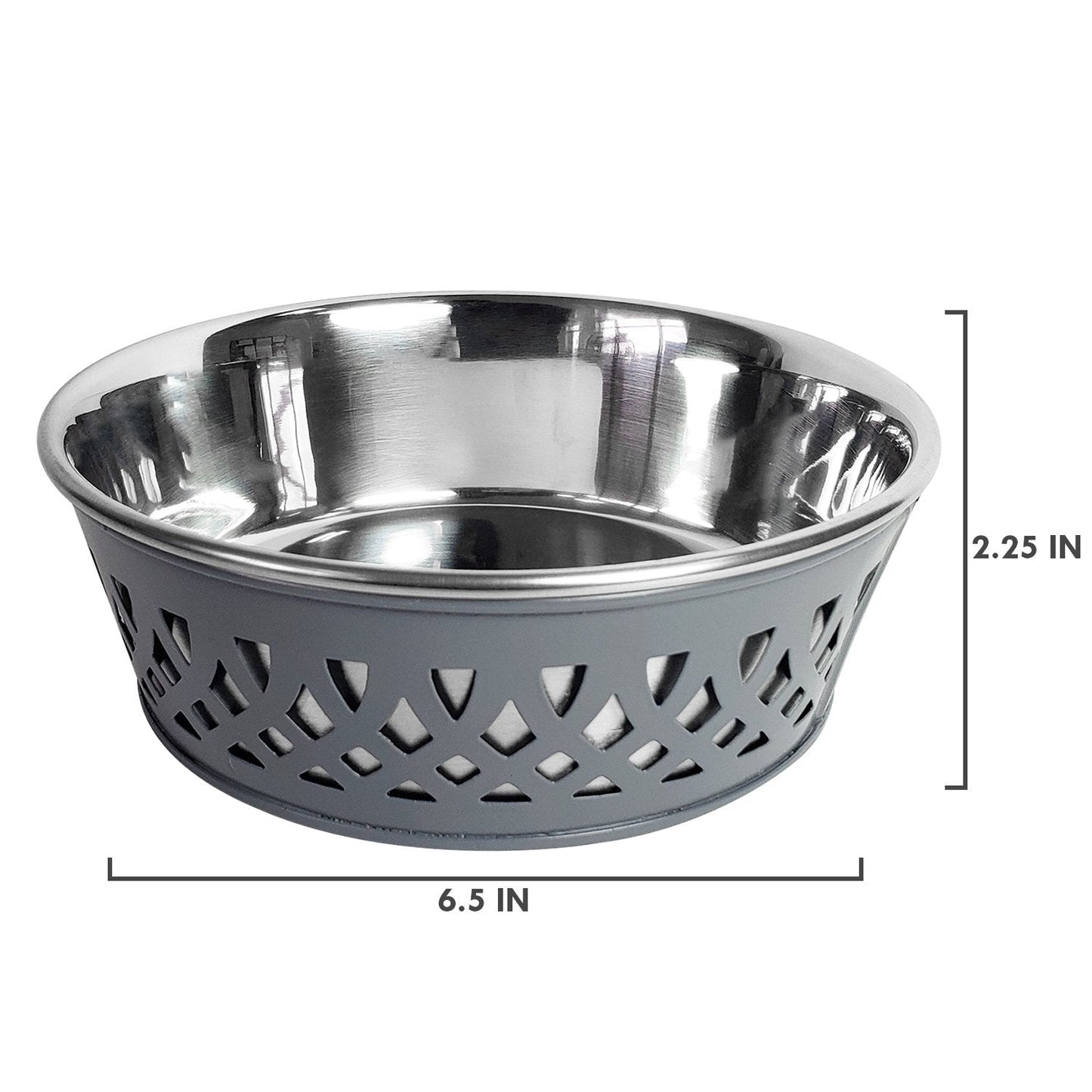 Stainless Steel Country Farmhouse Dog Bowl - Gray